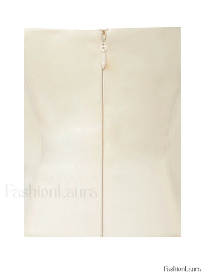 Aubrey Egg White Satin Graceful Bubble Hem Mini Dress