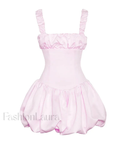 Aubrey Pink Satin Charming Bubble Hem Mini Dress