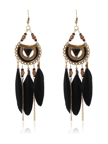 1 Pair Earrings Raffia Feather Earrings For Street Beach Alloy for Women