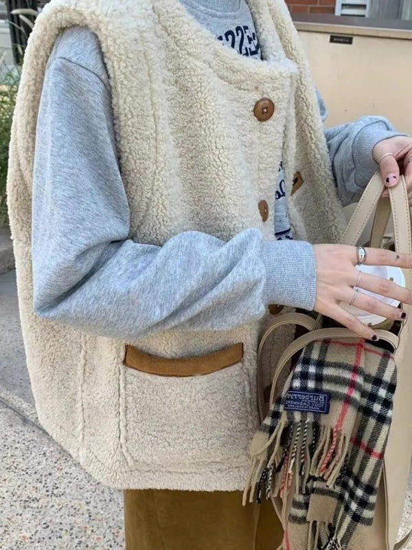 Reversible Lambswool Trim Sleeveless Jacket