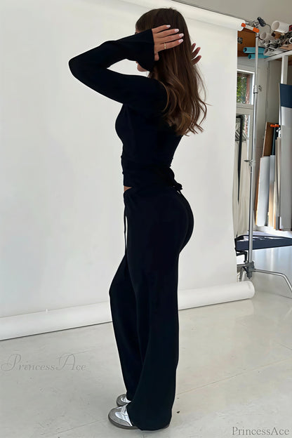 Y2K Sexy V-Neck Fitted Top Casual Pants Two Piece Set