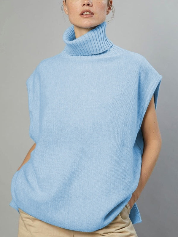Solid High Neck Loose Sweater Vest
