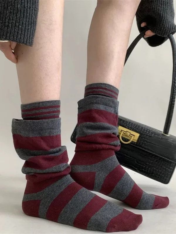 Y2K Double Layer Spliced Striped Middle Socks