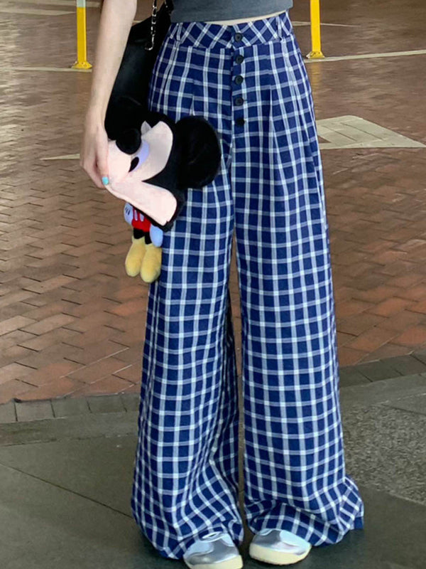 Plaid Print Wide Leg Pants
