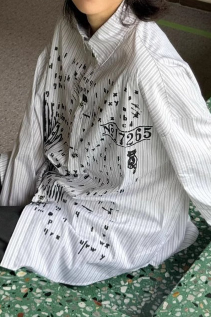 Loose Letter Graffiti Striped Long Sleeve Blouse