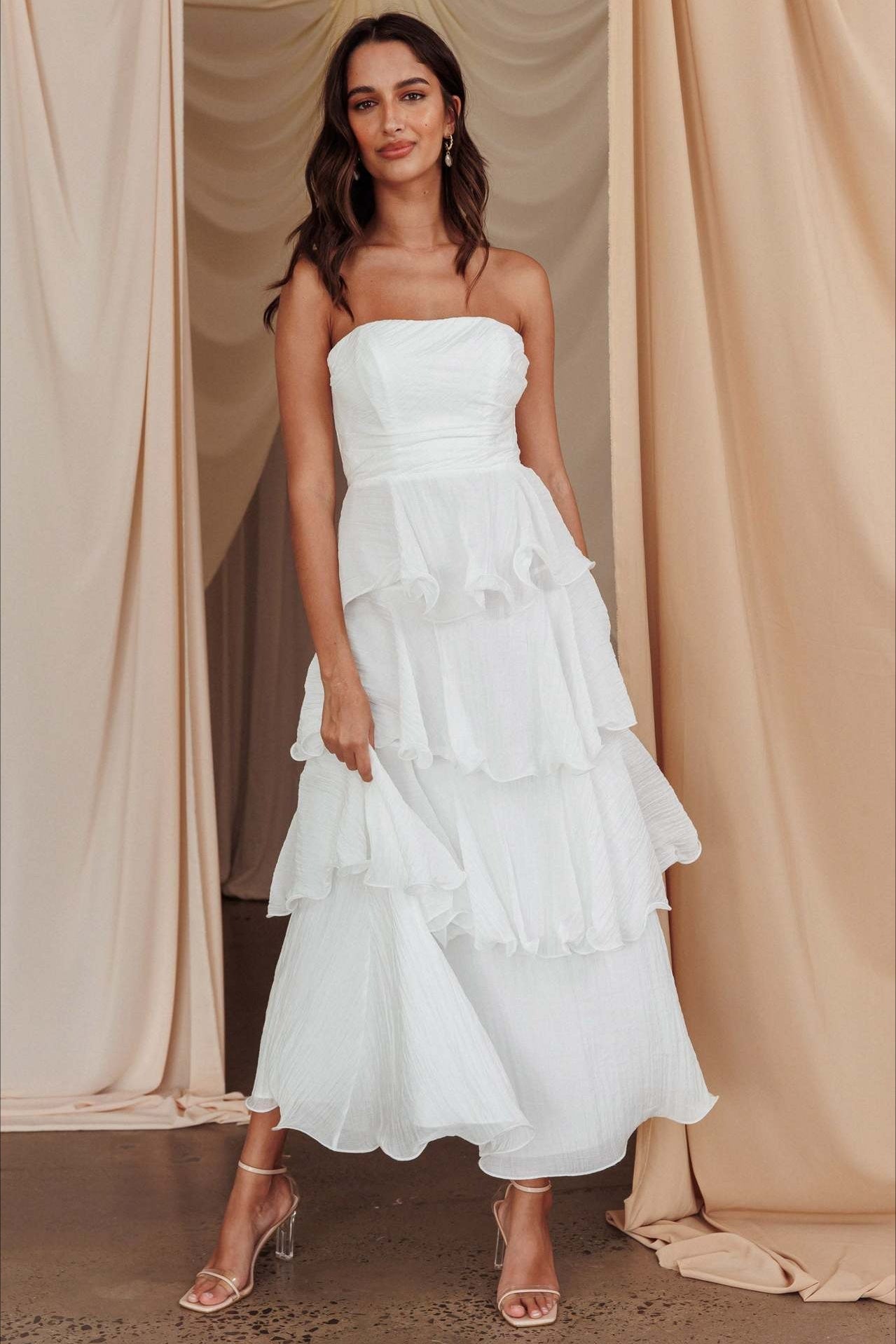 Sexy Slim Fit Strapless Backless Ruffled Prom Dress