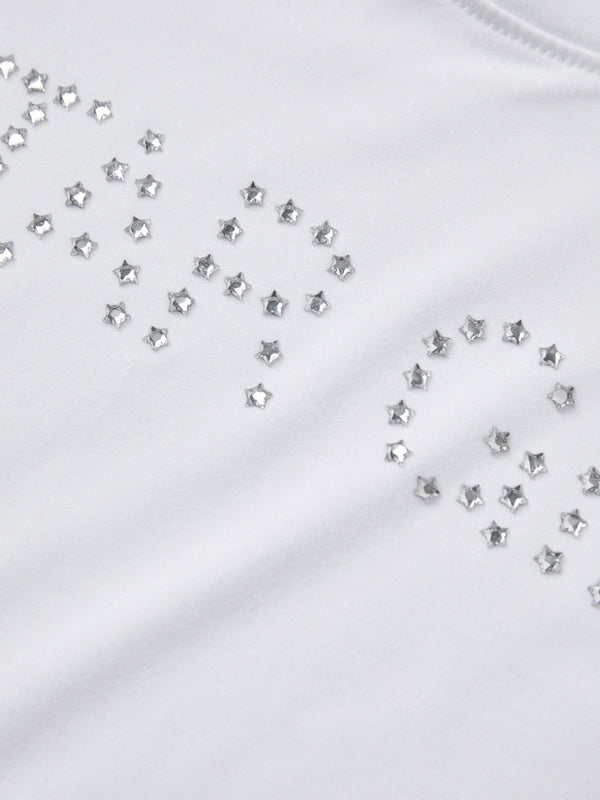 Letter Rhinestone Print Short Sleeve Tee