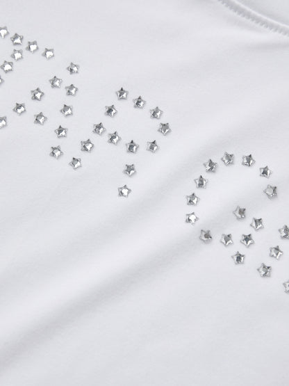 Letter Rhinestone Print Short Sleeve Tee