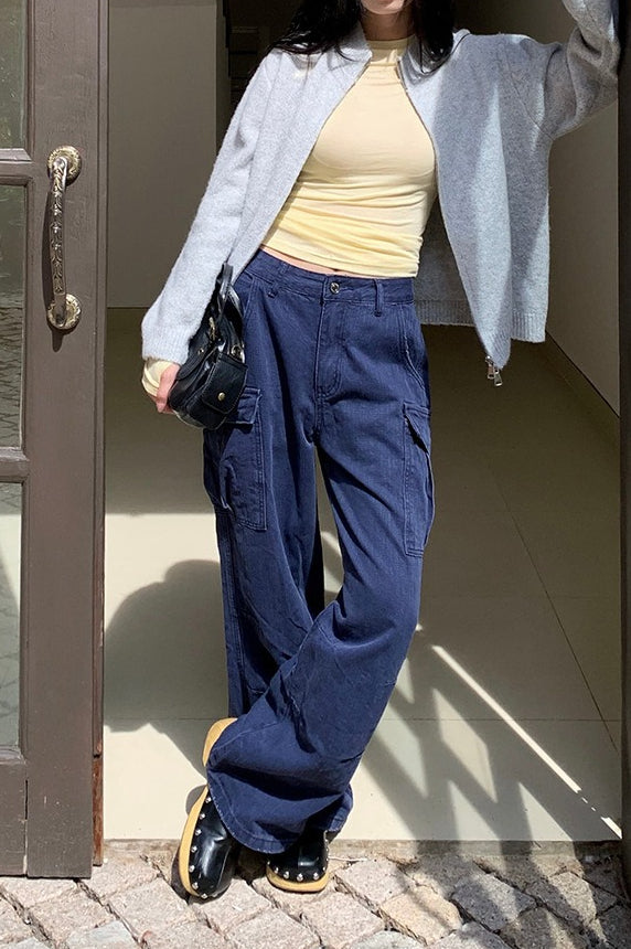 Textured Cargo Bootcut Casual Jeans