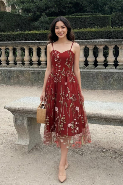 Party Mesh Flowered A Embroidery for Gown Line Summer