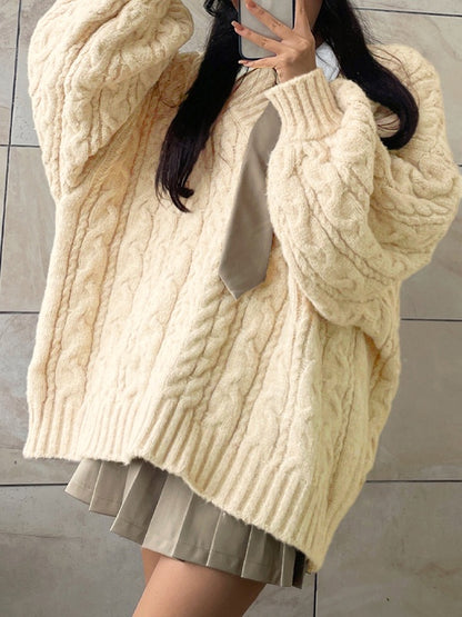 Twist Design V Neck Loose Sweater