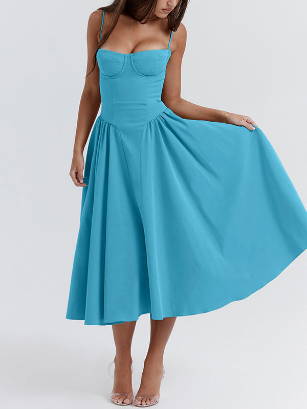 Vintage Solid Cami Midi Dress