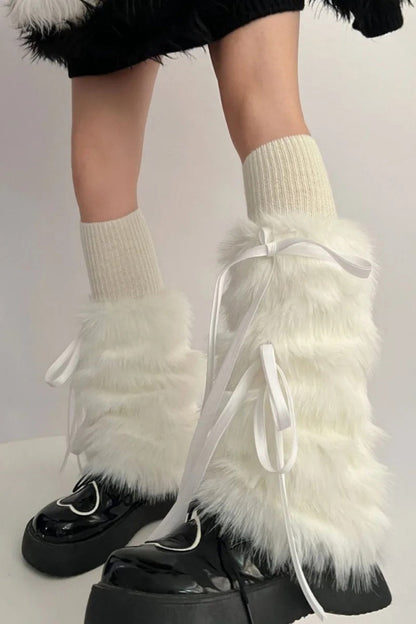 Punk Gothic Bow Imitation Rabbit Fur Thickened Warmers