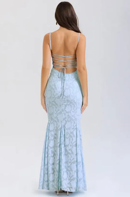 Joan-B Back Lacing Floral Jacquard Dress