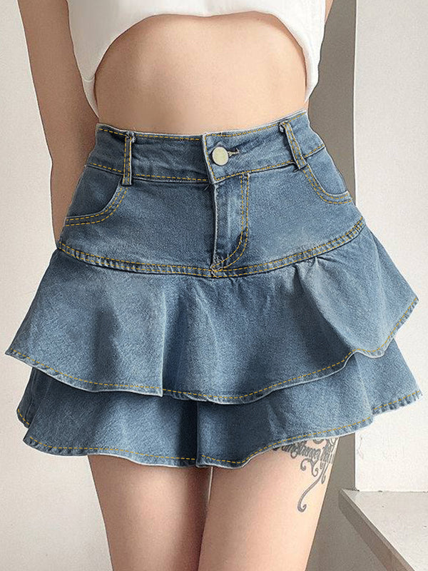 Vintage Peplum High Rise Tiered Denim Mini Skirt
