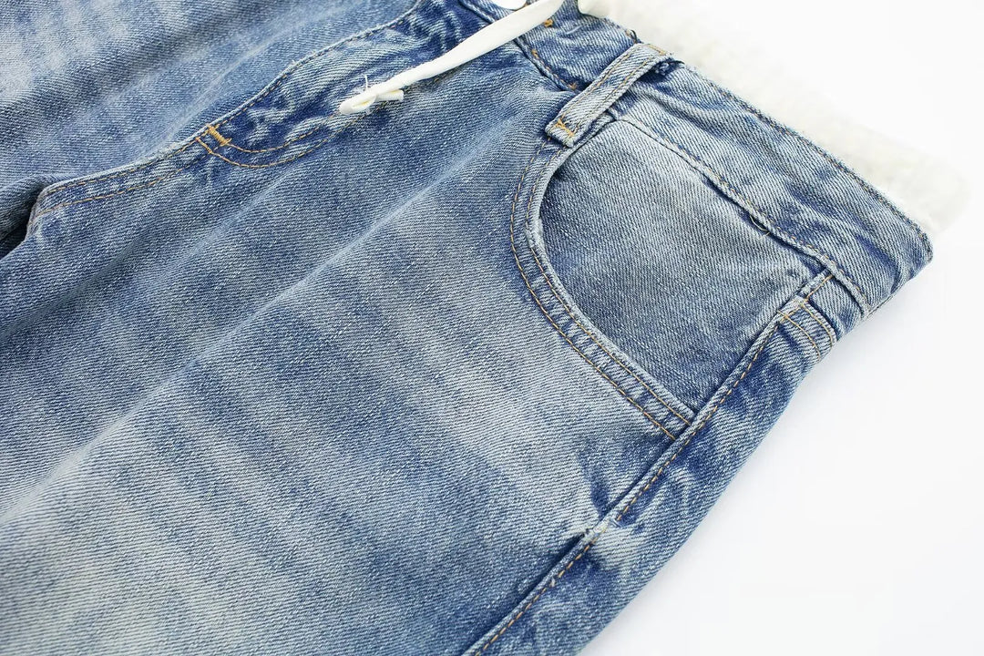 Women's Vintage Casual Mid Waist Baggy Jeans with Drawstring | Great for All Seasons