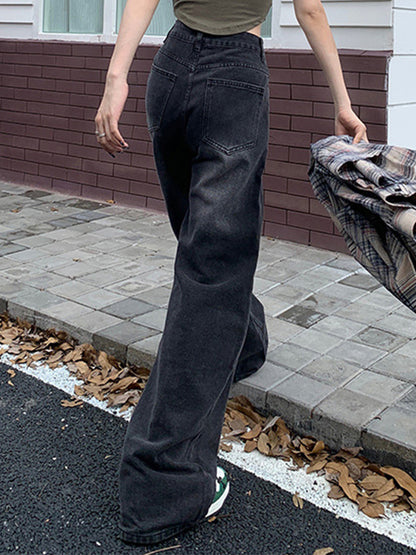 Black and grey velvet vintage wide leg jeans