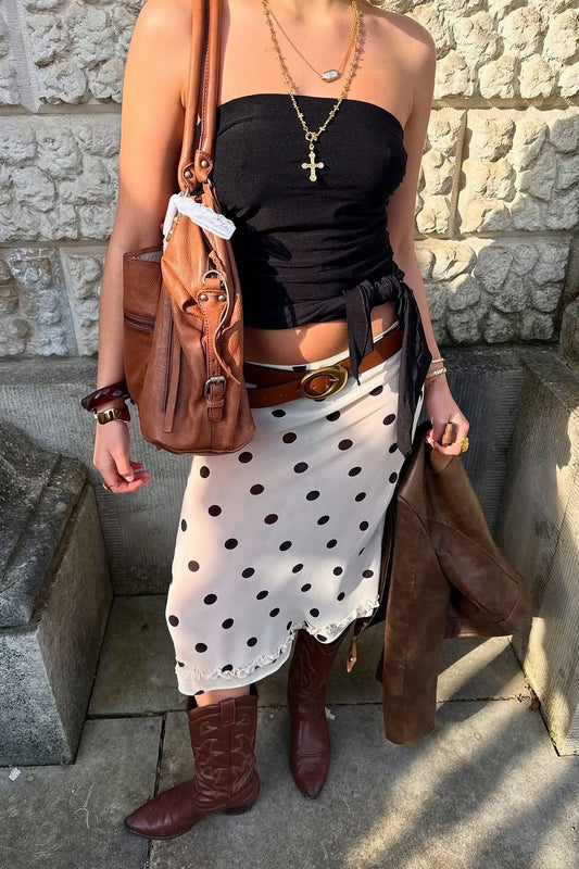 Draped Polka Dot High Waist Skirt