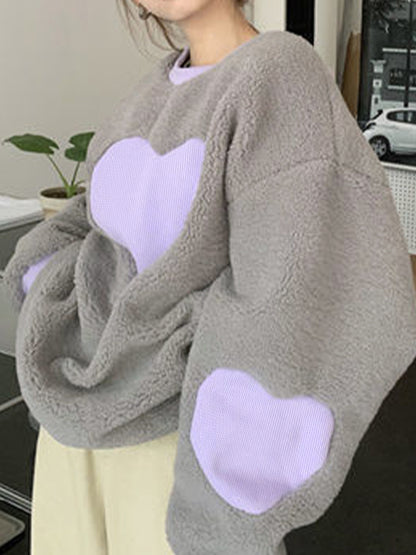 Lambswool Contrast Color Heart Sweatshirt
