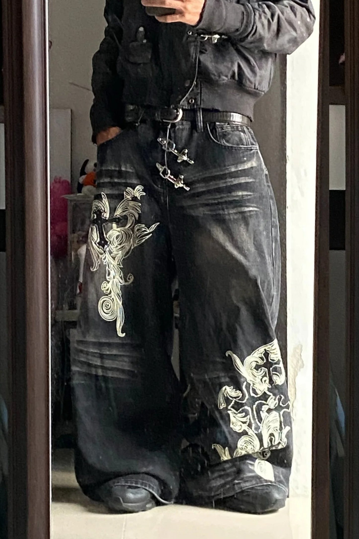 Retro Print Baggy Pants