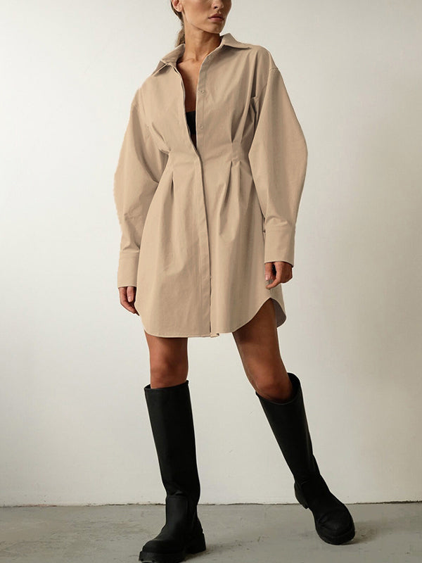 Fold Pleated Detail Shirt Mini Dress
