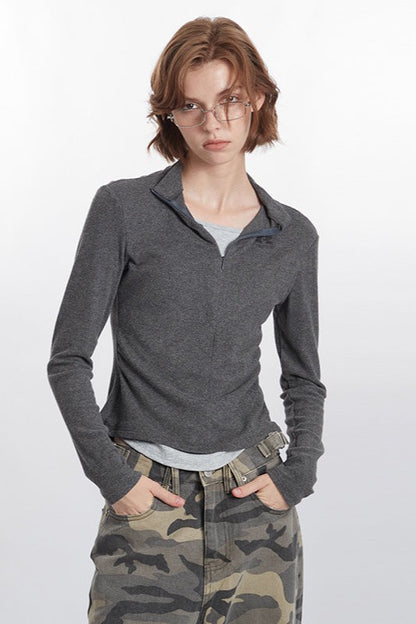 Layered Collar Slim Knit Top