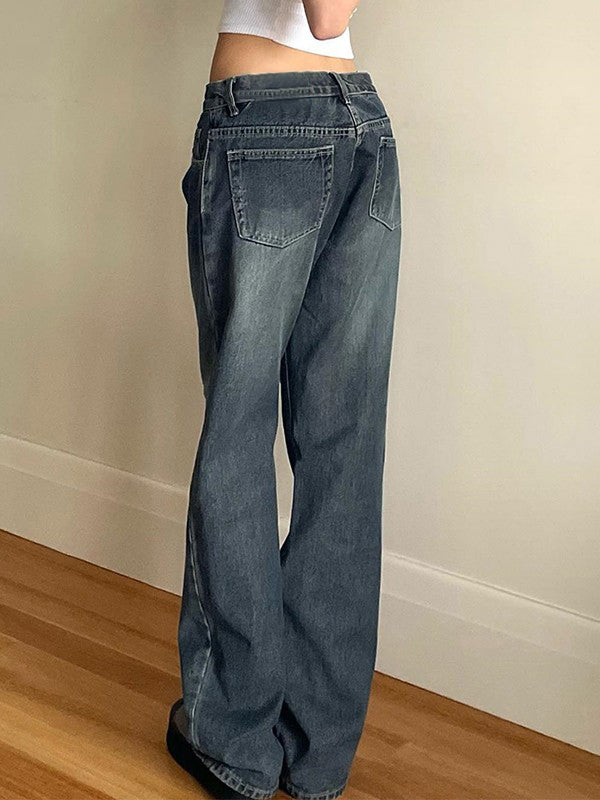 Washed Cross Print Boyfriend Jeans