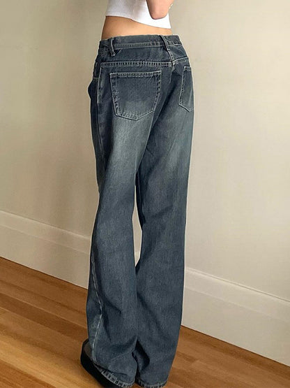 Washed Cross Print Boyfriend Jeans