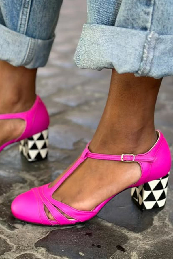 Color-blocked Faux Suede Chunky Heel Sandals