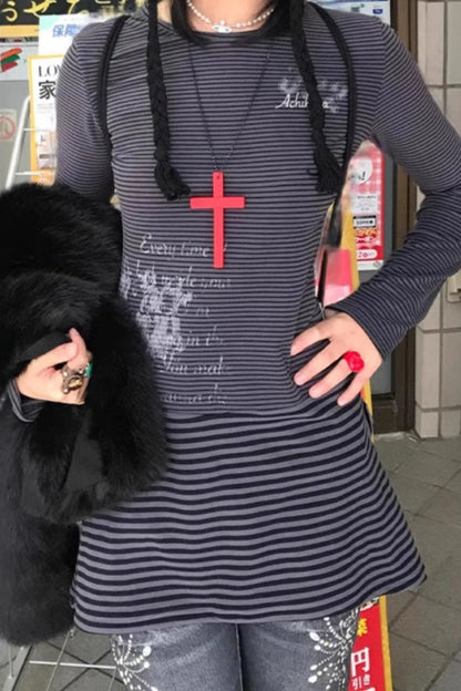 Y2k Punk Striped Long Sleeve Knit Top