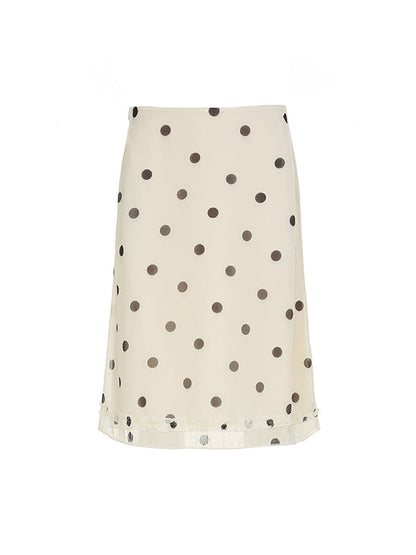 Apricot Vintage Polka Dot Fungus Edge Maxi Skirts