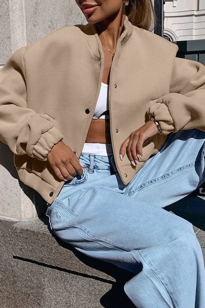 Khaki Wool Stand Collar Jacket