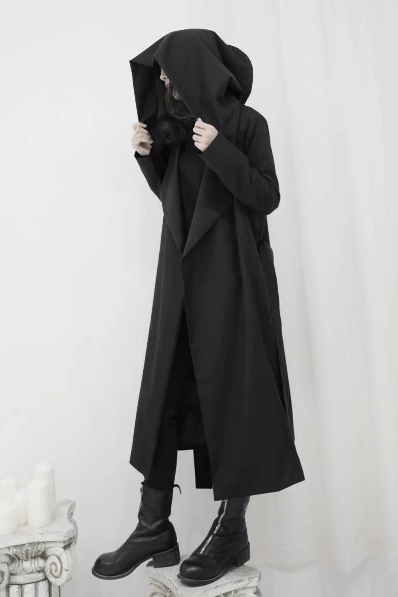 Gothic Punk Hooded Lace-up Trench Coat