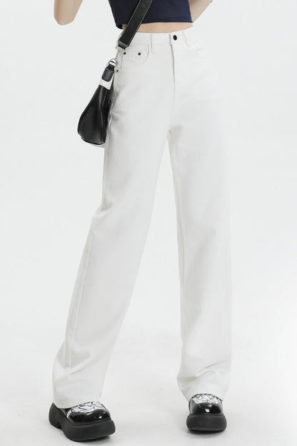Casual Fleece Lined High Waist Straight Jeans