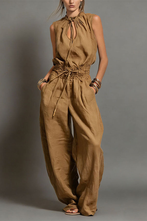 Chic Sleeveless Top and High-Waisted Wide-Leg Pants