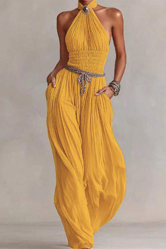 Bohemian Halter Neck Wide-Leg Jumpsuit