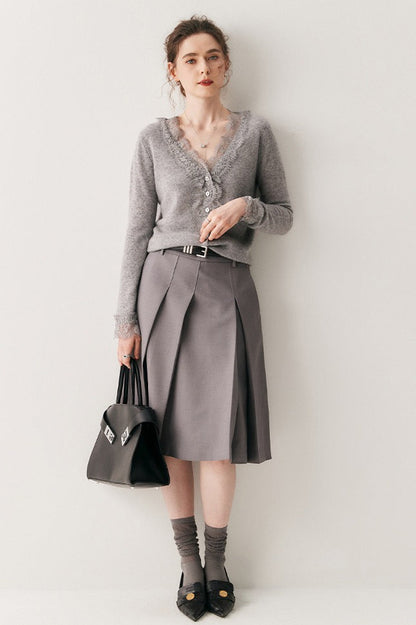 Cashmere Lace-Trimmed V-Neck Knit Cardigan