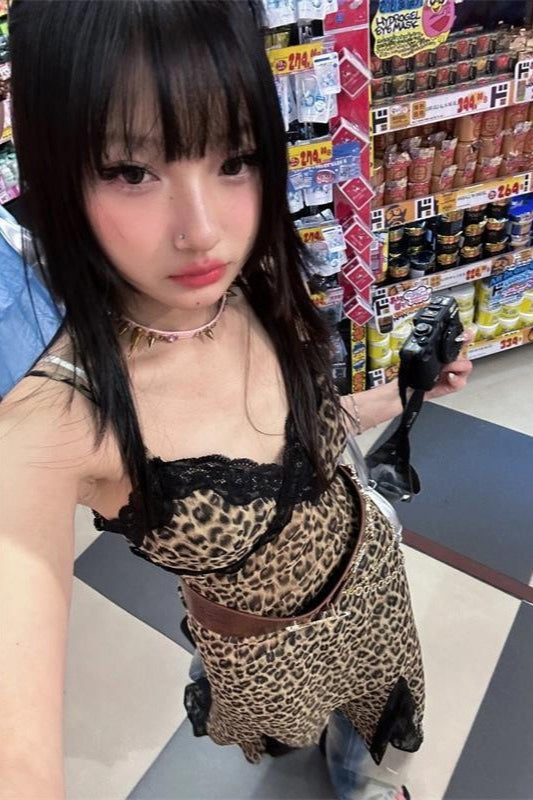 Leopard Print Cami Patchwork A-line Midi Dress