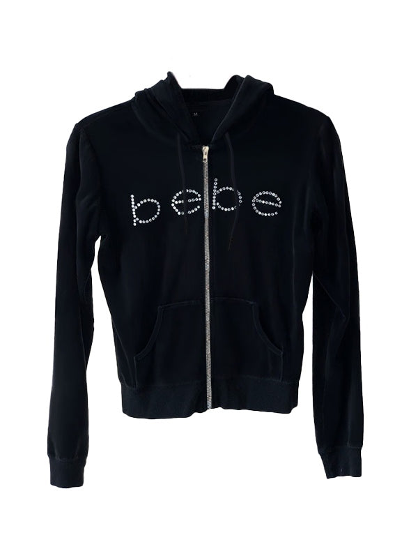 Barbie Pink Letter Rhinestone Print Zip Up Oversized Hoodie