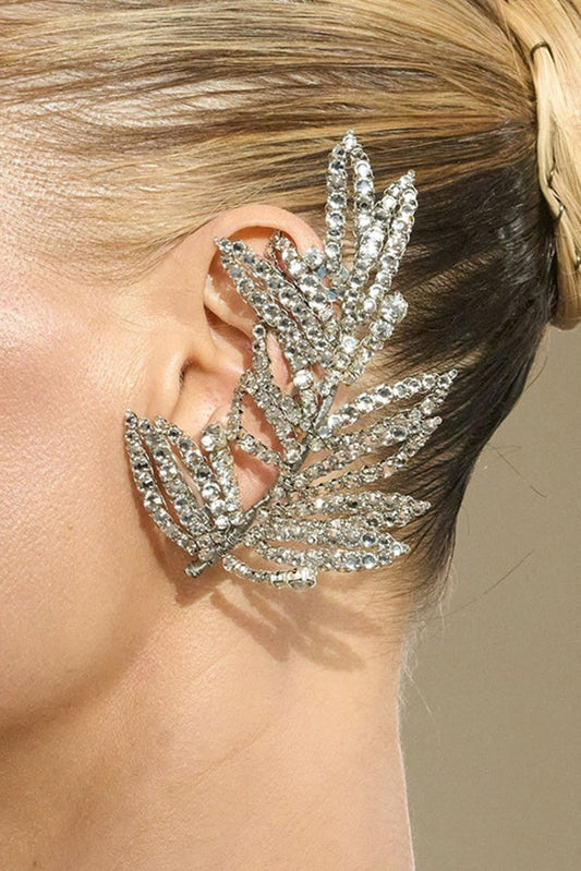 Rhinestone Leaf Ear-Cuff Earrings