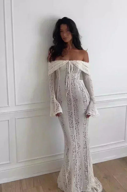 Lace Off Shoulder Maxi Boho Dress