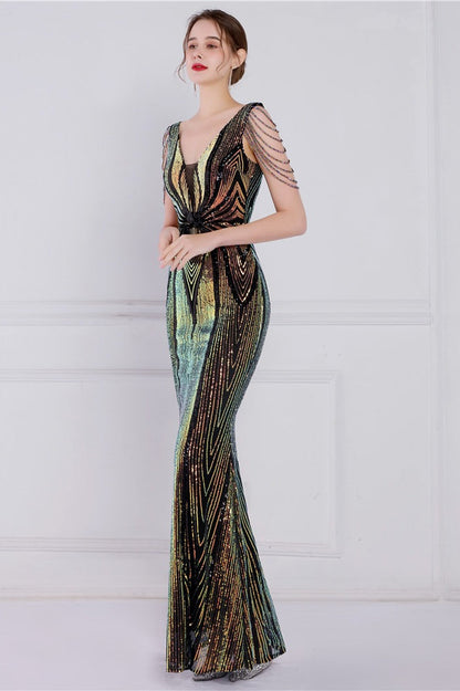 Beaded Floral Sequin Mermaid Party Dress