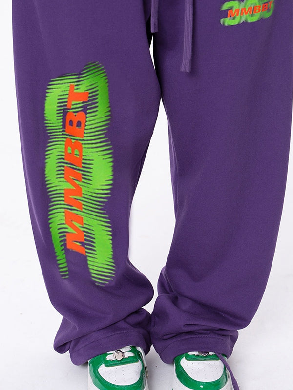 Contrast Color Blurred Print Wide Leg Pants