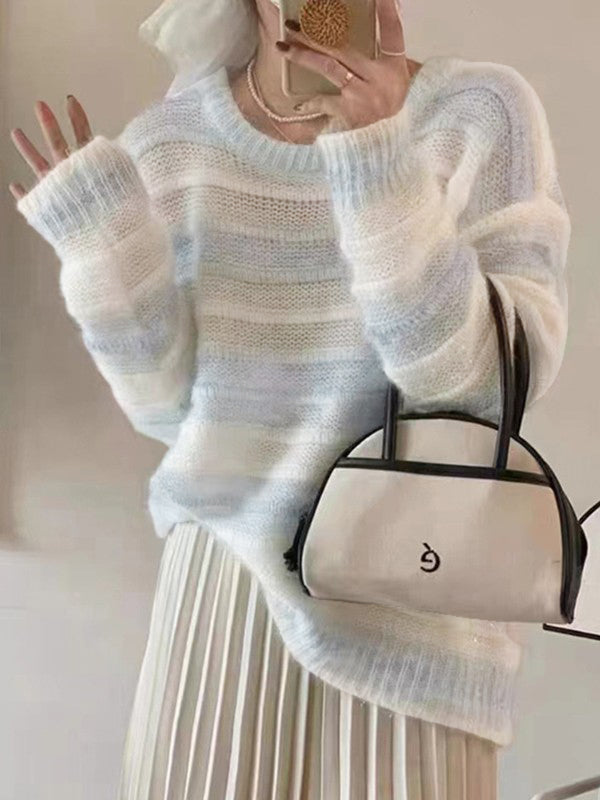 Tie Back Striped Pullover Knit Sweater