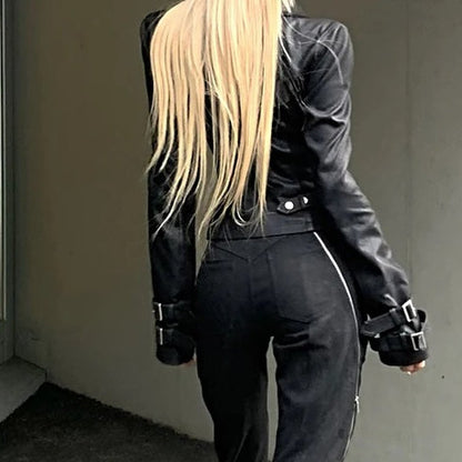 Short Black Fitted Leather Jacket