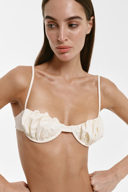 White Pleated Bikini Set