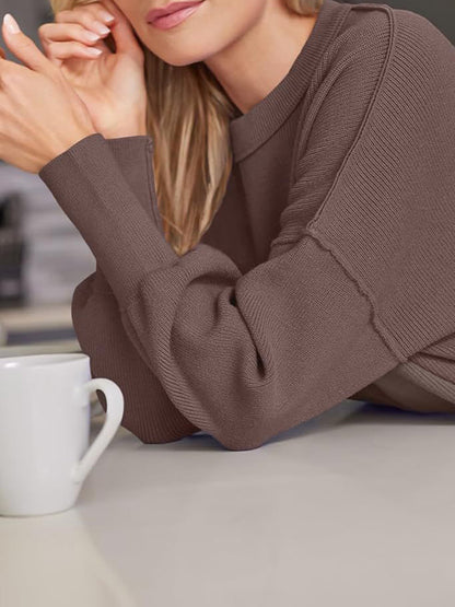 Solid Crew Neck Cape Sleeve Slit Sweater