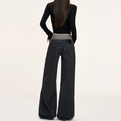 Patchwork button pocket low rise straight leg | Baggy Low Rise Jeans  | Festival Outfits Women