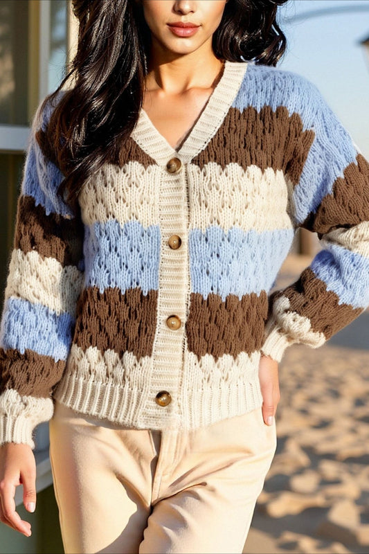 Color Block V-Neck Loose Sweater