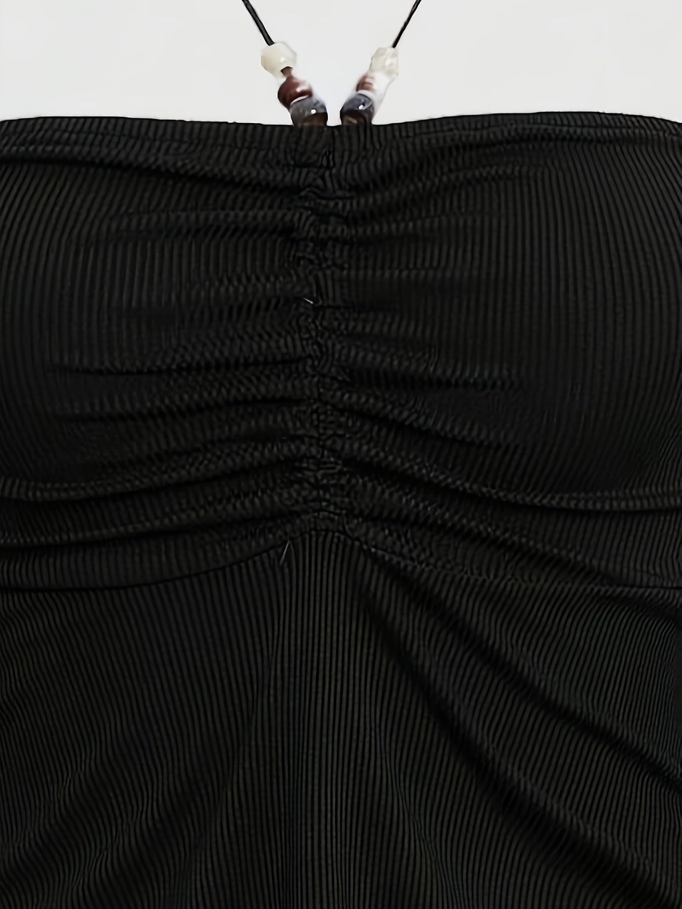 Solid Color Stretchy Polyester Blend Halter Neck Top - Y2K-Inspired Beaded Detail, Perfect for All Seasons
